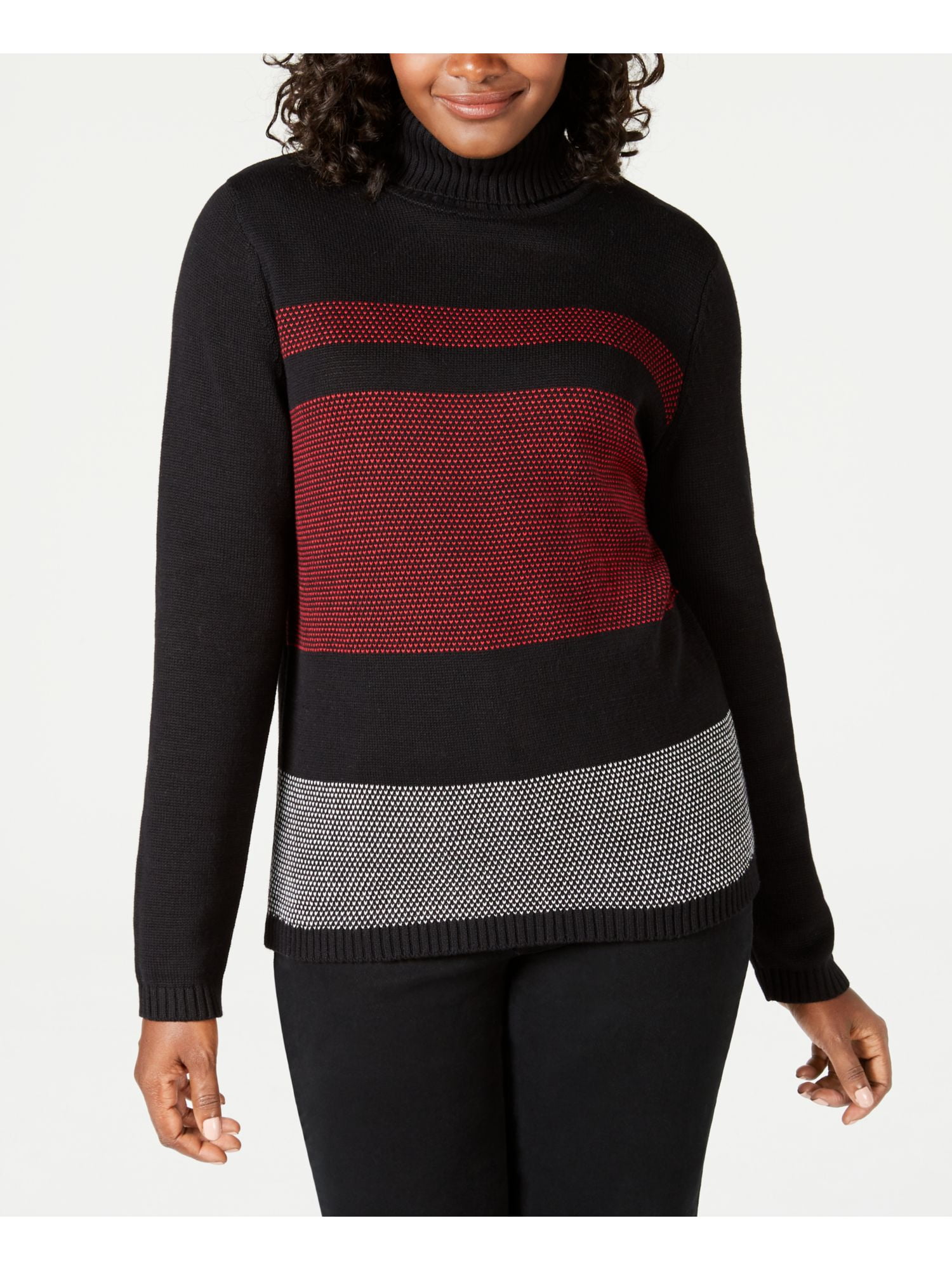 KAREN SCOTT Womens Red Ribbed Color Block Long Sleeve Turtle Neck Sweater S Walmart