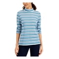 thumbnail image 1 of KAREN SCOTT Womens Teal Striped Long Sleeve Mock Neck Top L, 1 of 1