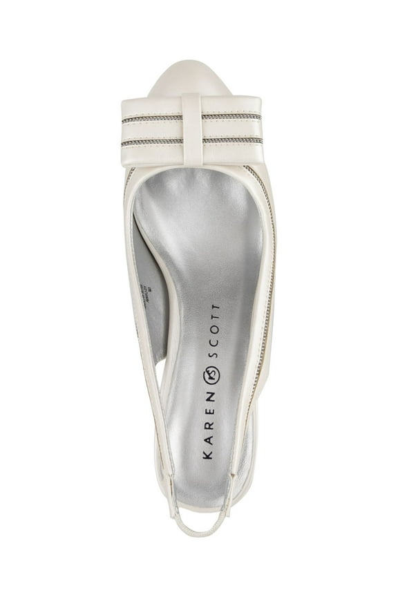 Womens White Mixed Media Padded Bow Accent Goring Lanna Almond Toe Block Heel Slip On Dress Slingback 7 M