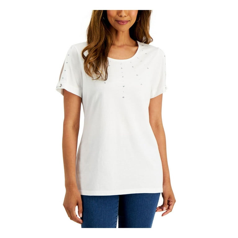 KAREN SCOTT Womens White Scoop Neck Top Petites PP - Walmart.com