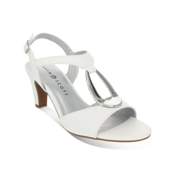 KAREN SCOTT Womens White Snake Print Hardware Detail Adjustable Strap Cushioned Danee Almond Toe Block Heel Buckle Dress Sandals 10 M