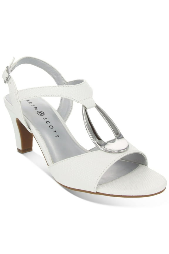 Womens White Snake Print Hardware Detail Adjustable Strap Cushioned Danee Almond Toe Block Heel Buckle Dress Sandals 9.5 M