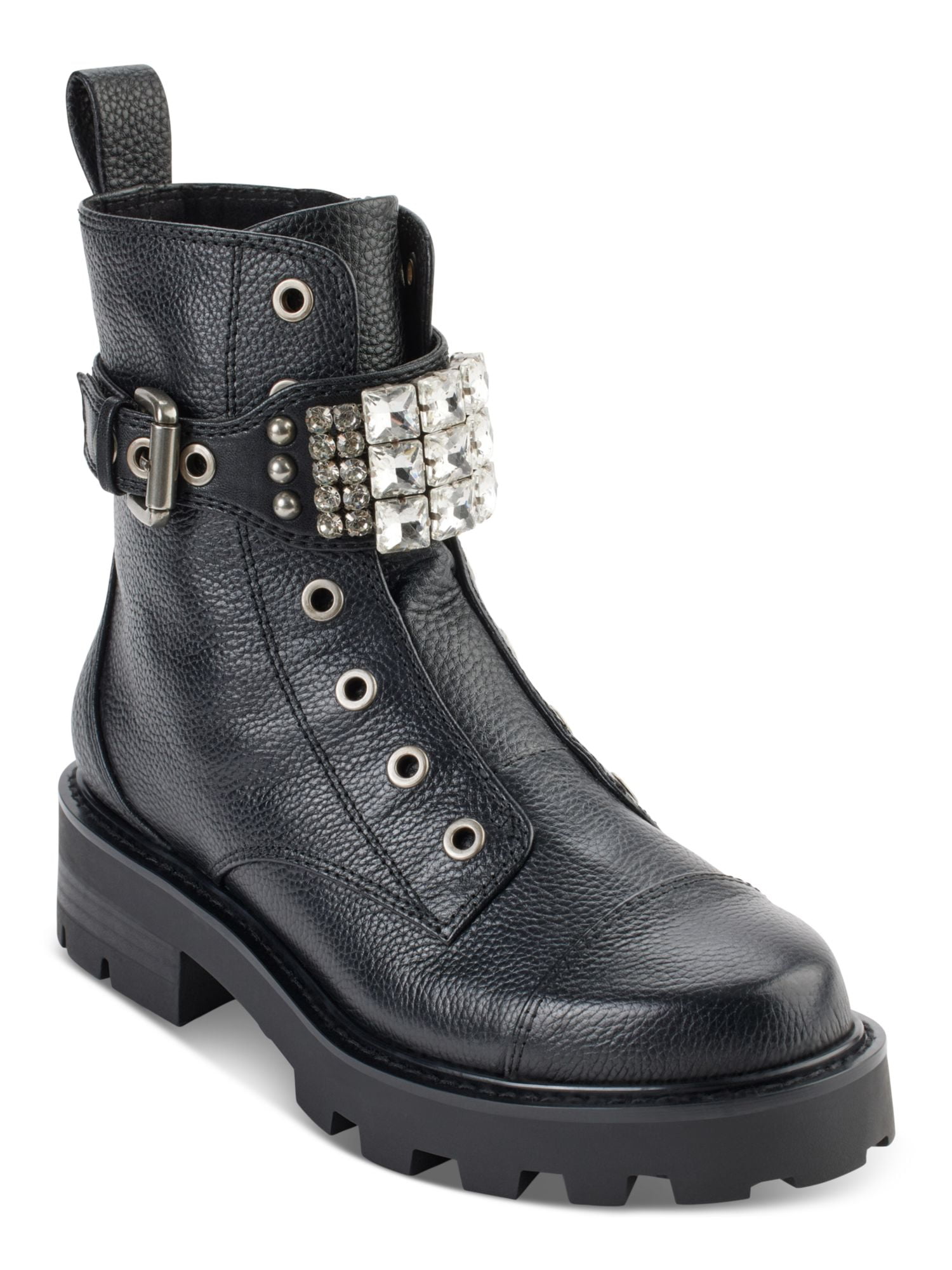 SOUL Womens Black Buckle Accent Frost Round Toe Block Heel Zip-Up Slouch Boot M