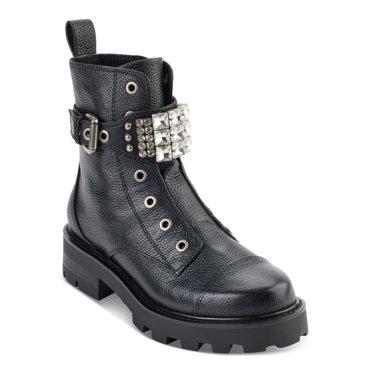 STEVE MADDEN Womens Black Lug Sole Trench Round Toe Block Heel Lace-Up Rain Boots M