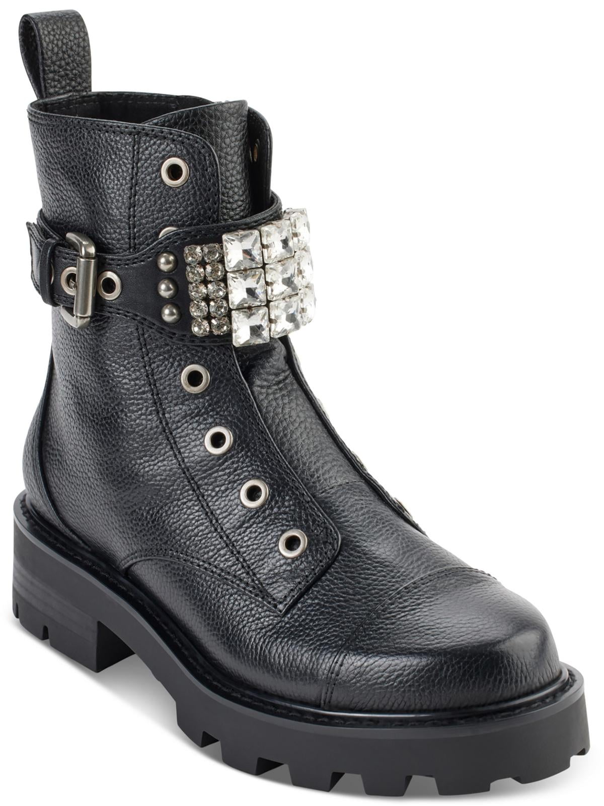 Karl Lagerfeld Paris Womens Maeva Leather Lug Sole Combat Lace Up Boots Walmart