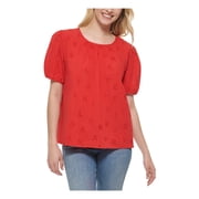 KARL LAGERFELD PARIS Womens Red Lined Short Sleeve Crew Neck Blouse M