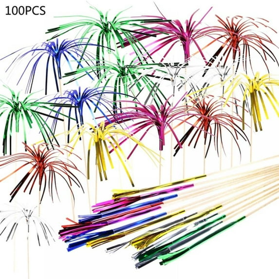 KARLSITEK 100Pcs Cocktail Picks Firework Party Picks Firework Cake Toppers, Sandwich & Cocktail Picks, Toothpicks for Cake Decoration, Party Supplies