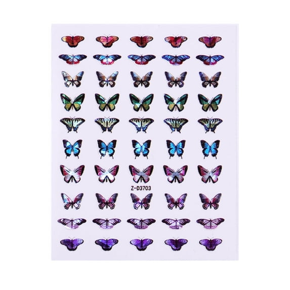 KARLSITEK 12 Sheets Butterfly Nail Art Stickers Decals, Self-Adhesive Butterfly Nail Stickers for DIY, 3D Colorful Laser Butterfly Nail Decals, INS Style Art Design