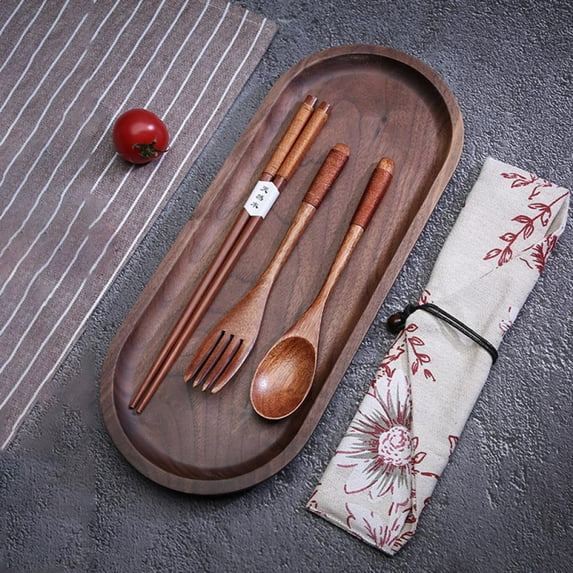 KARLSITEK 2/3 Pcs Wooden Cutlery Chopsticks Spoon Fork Travel Utensils Reusable Flatware Set