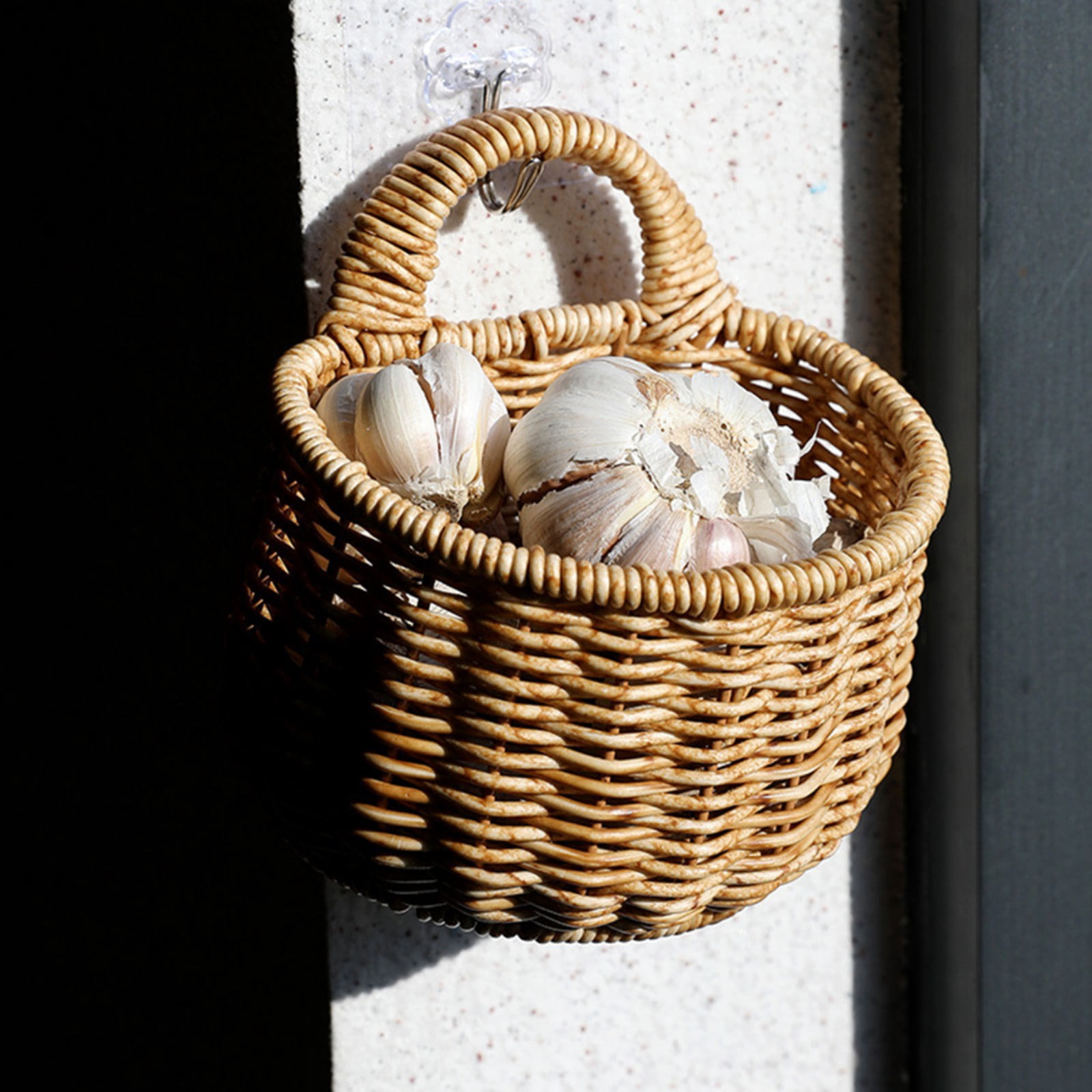 Popxstar  Plastic Storage Tray With Handle Imitation Rattan Weaving Basket Sundries Plate Fruit Platter Tea Tray Dinner Serving Tray