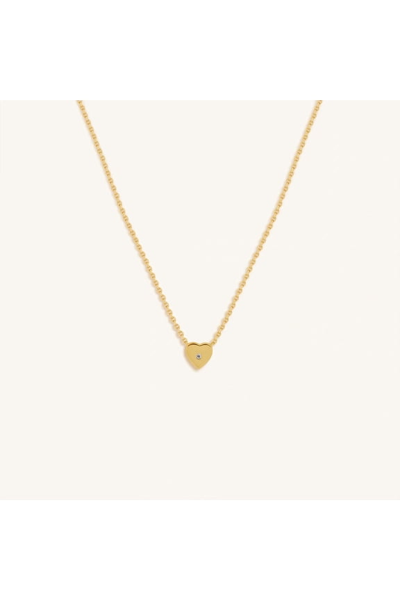Gold Heart Necklace with Diamond for Women, Pendant Jewelry Gift for Anniversary & Special Occasions, Adjustable 16+3" Chain with 1.25mm Diamond.