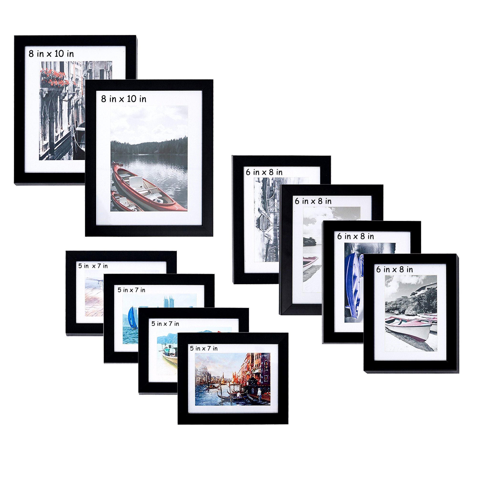 KARMAS PRODUCT 10 Pieces Picture Frame Sets for Wall Gallery-2 pcs 8x10 in,  4 pcs 6x8 in, 4 pcs 5x7 in, Black