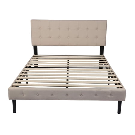 Karmas Product 14 inches Upholstered Platform Bed Frame with Headboard Mattress Foundation with Wood Slat Support No Box Spring Needed Beige (Queen)