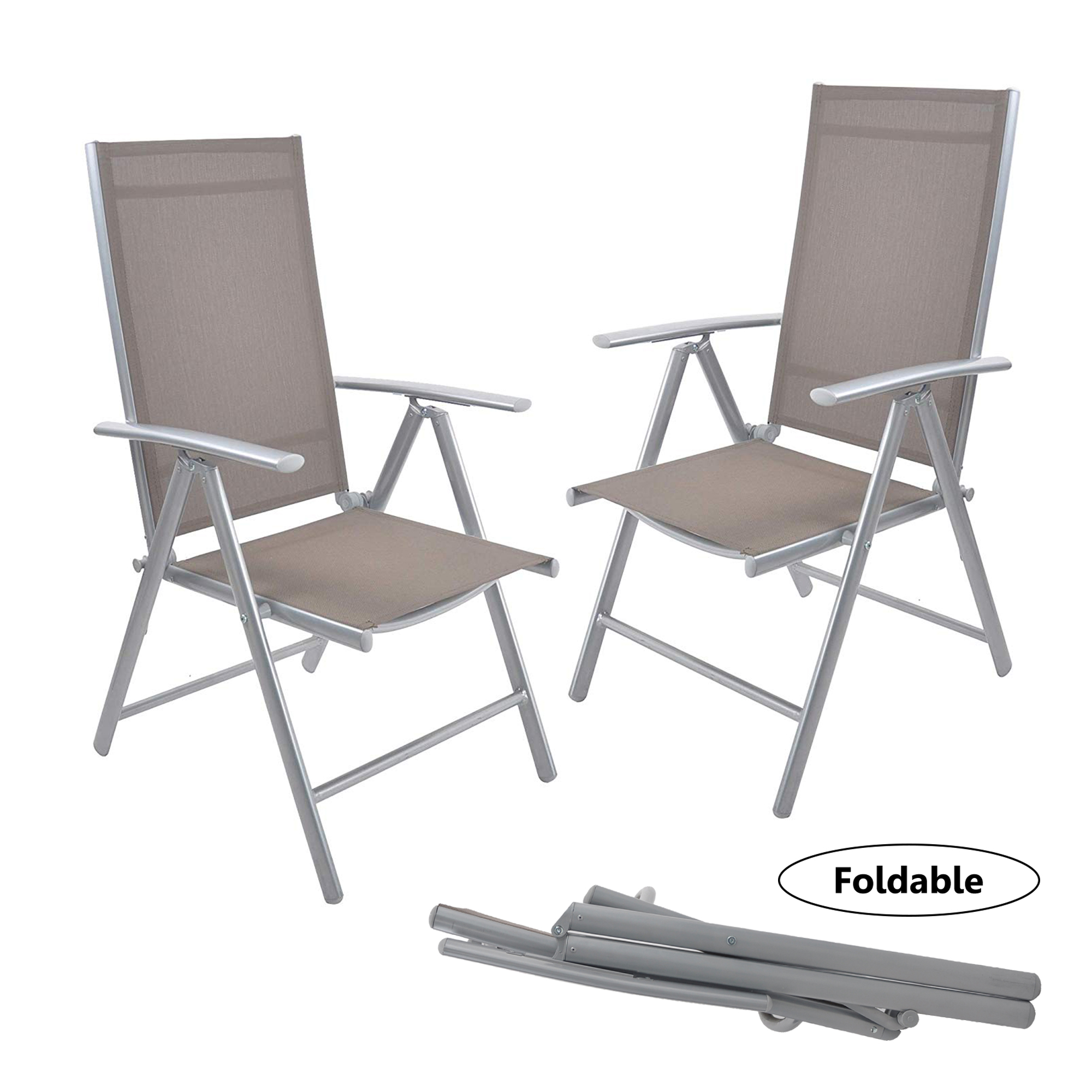 KARMAS PRODUCT 2 PCS Folding Chair Patio Outdoor Camp Beach Lounge Chairs with Arm Rest - 7 Position Lay Flat Adjustable Lightweight - image 1 of 7