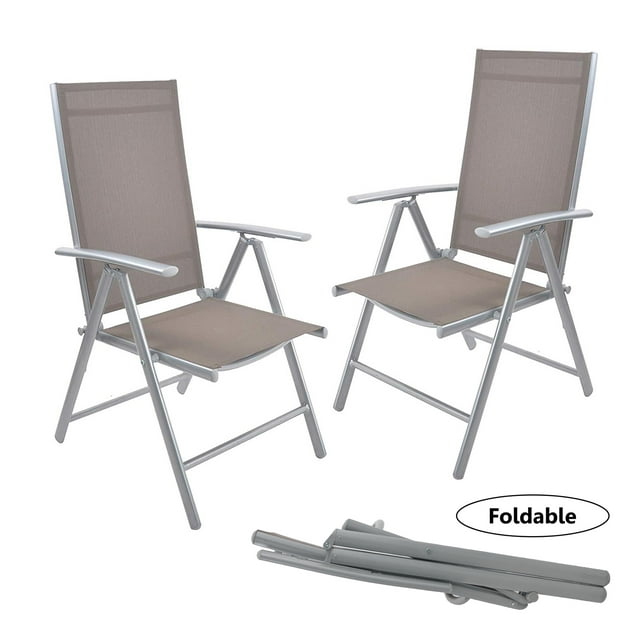 KARMAS PRODUCT 2 PCS Folding Chair Patio Outdoor Camp Beach Lounge Chairs with Arm Rest - 7 Position Lay Flat Adjustable Lightweight