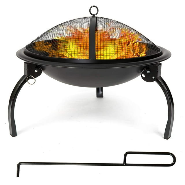 KARMAS PRODUCT 21'' Portable Fire Pit Outdoor Wood Burning BBQ Grill Firepit Bowl with Mesh Spark Screen Cover Fire Poker for Backyard Garden Camping Picnic Beach Park