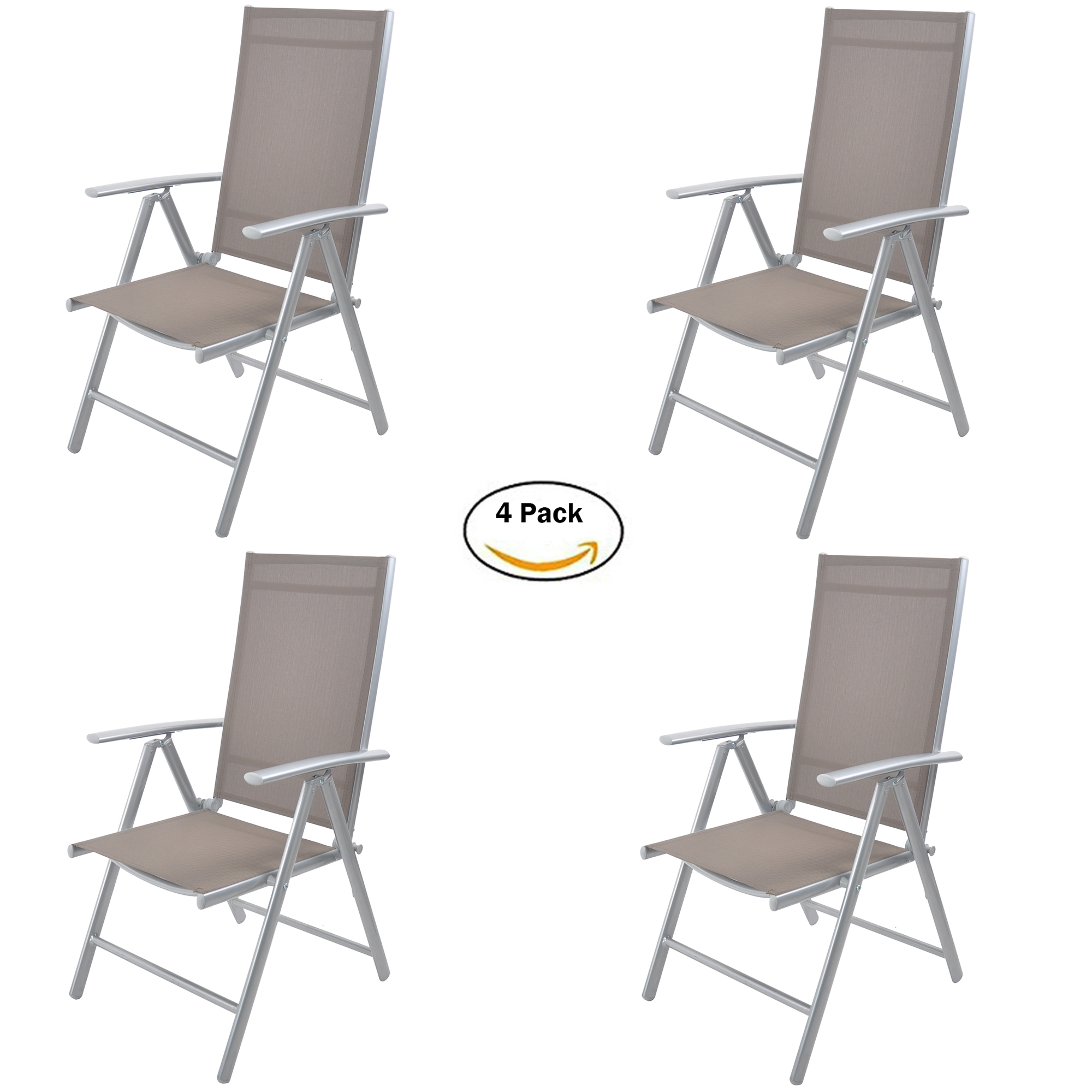 KARMAS PRODUCT 4 PK Patio Dining Chair Folding Chair Outdoor Camp Chairs 7 Position Lay Flat Adjustable,Sturdy and Heavy Duty - image 1 of 7