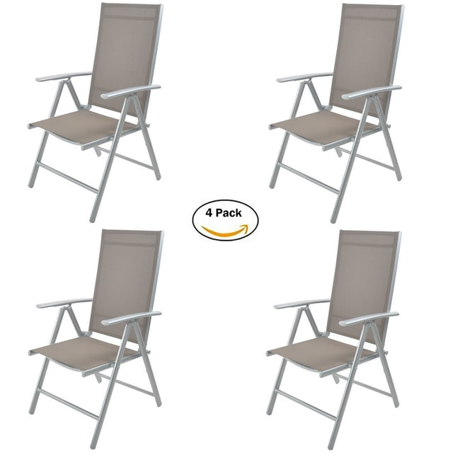 KARMAS PRODUCT 4 PK Patio Dining Chair Folding Chair Outdoor Camp Chairs 7 Position Lay Flat Adjustable,Sturdy and Heavy Duty