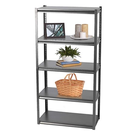 KARMAS PRODUCT 5 Tiers Adjustable Storage Shelf Rack Side End Table Modern Style Bookcase Display Stand and Storage Tower, Black, 39.7” x 22” x6.7”