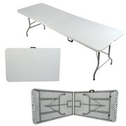 KARMAS PRODUCT 8FT Long Folding Party Table - 96in White Event Commercial Table Portable w/Handle for Office, Beach, Picnic, Garden, Home, Dining, Wedding Indoor Outdoor
