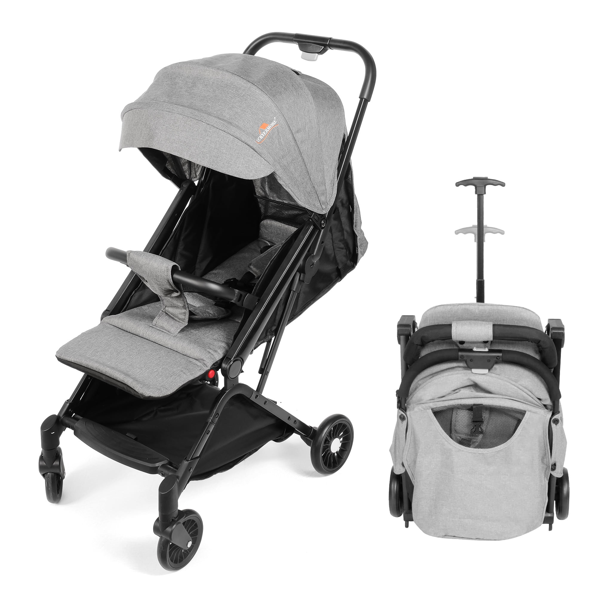 KARMAS PRODUCT Foldable Compact Airplane Travel Strollers Lightweight Baby  Stroller with One-Hand Fold Pushchair Adjustable Canopy and Backrest for  Toddler  Infant, Grey
