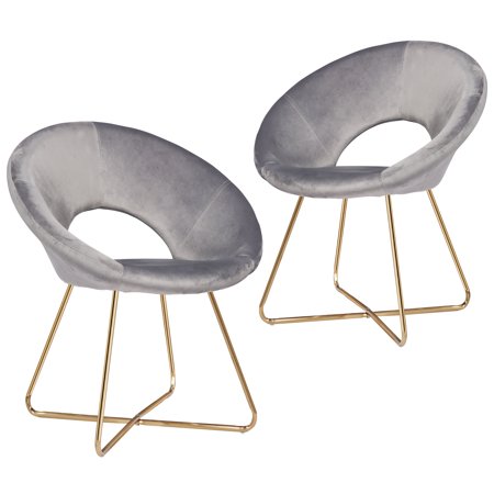 KARMAS PRODUCT Modern Velvet Accent Chairs Set of 2 Upholstered Vanity Chair Living Room Mid-Century Dining Chairs Comfort Single Sofa with Arm and Golden Metal Frame, grey
