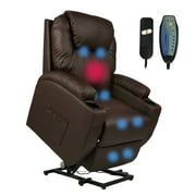 KARMAS PRODUCT Power Lift Electric Recliner Chair with Heated Vibration Massage for Elderly People Adjustable Theater Recliner Sofa Furniture with Massage Remote Control for Living Room Bedroom,Brown