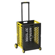 KARMAS PRODUCT Rolling Crate Folding Grocery Shopping Cart with Wheels Heavy Duty Expanding PP Material 55lb Weight Capacity, 12x15x20 inch,Yellow
