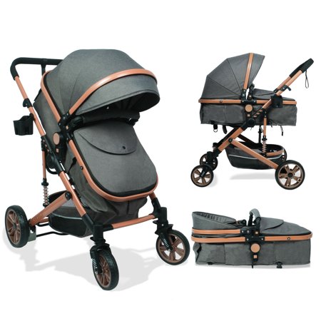 KARMAS PRODUCT Standard Baby Stroller - 2 in 1 Newborn Bassinet to Toddler Stroller, Infant Aluminum Pushchair with Reversible Seat, Wheels Suspension, Adjustable Backres,Dark Gray
