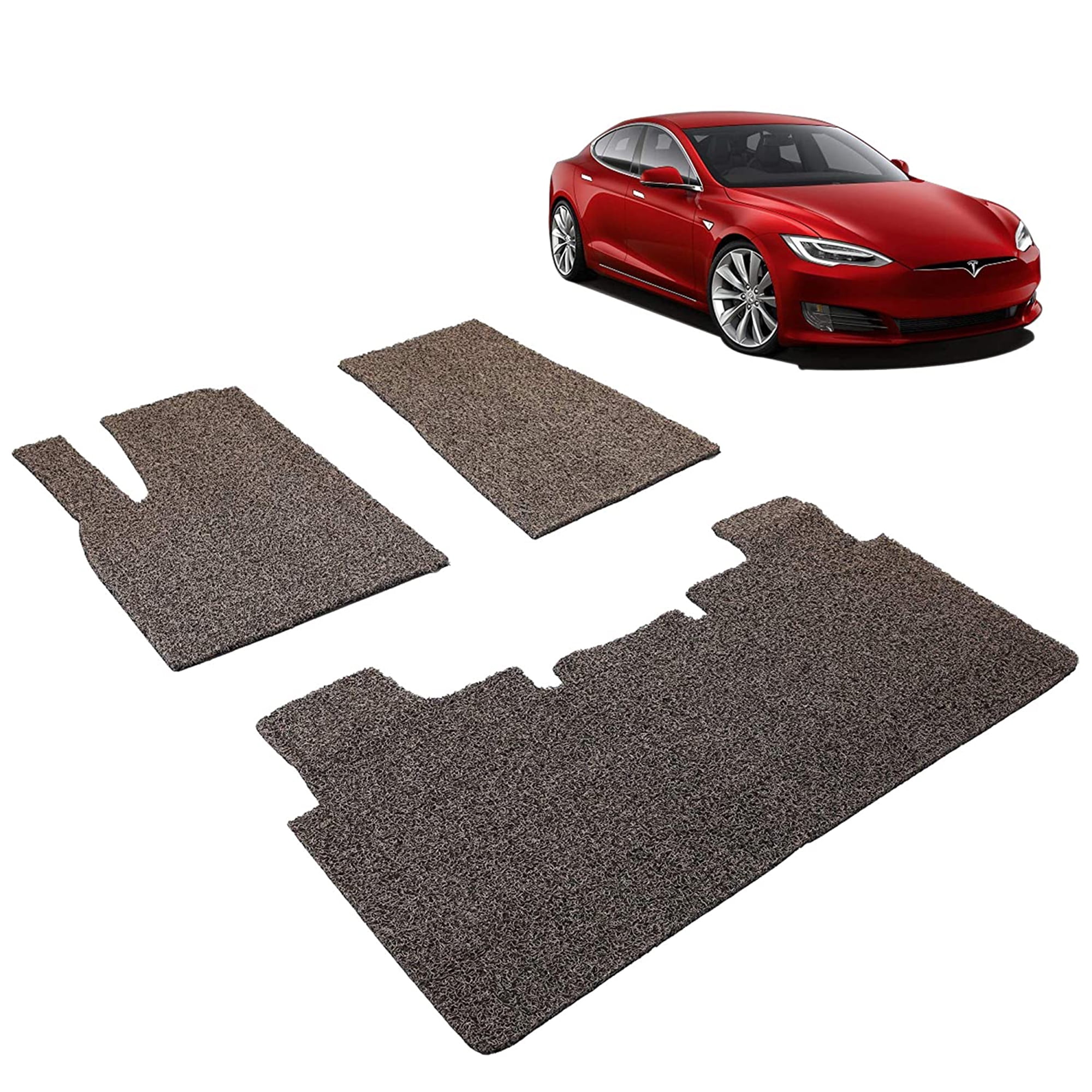 KARMAS PRODUCT Tesla Model S 5 Seats 3 Piece Car Accessories Floor Mats Set  Waterproof and Dustproof All Weather Performance Plus Heavy Duty，Grey