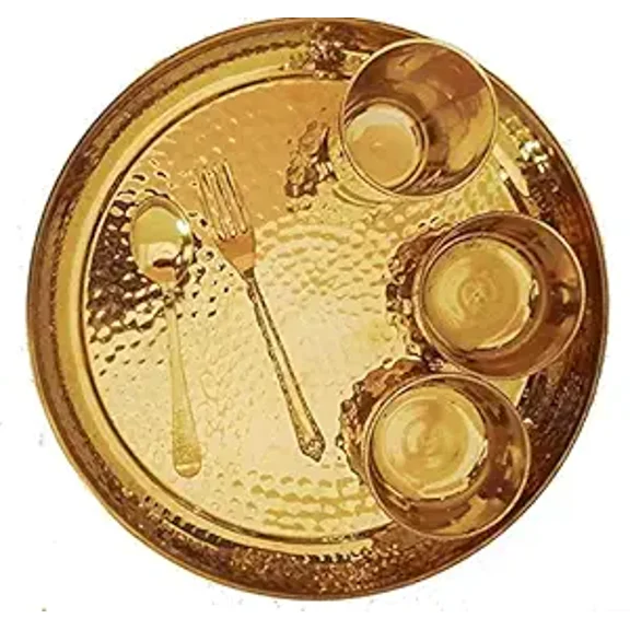 KARMBHUMI Brass Square Thali Set for Your Home and Restaurant with Many Ayurvedic Health Benefits (Set of 6 Items)