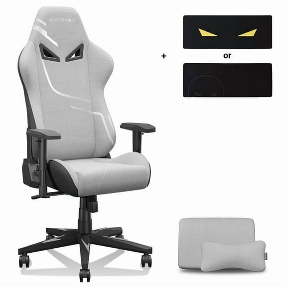 KARNOX Fabric Gaming Chair, Ergonomic Computer Chair Height Adjustment with Headrest and Lumbar Support, Silver and Grey