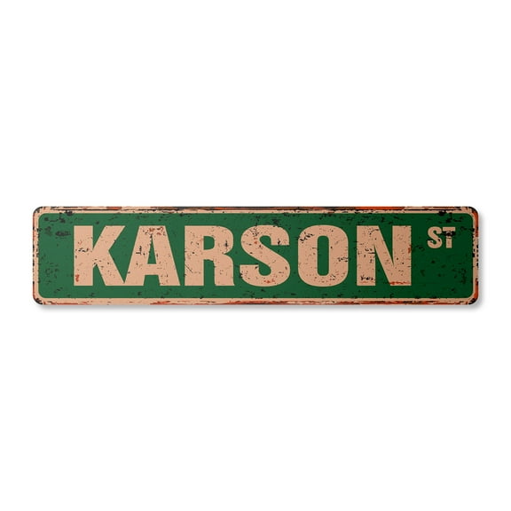 KARSON Vintage Aluminum Street Sign Childrens Name Room Metal Sign rustic metal tin | Indoor/Outdoor |  18" Wide
