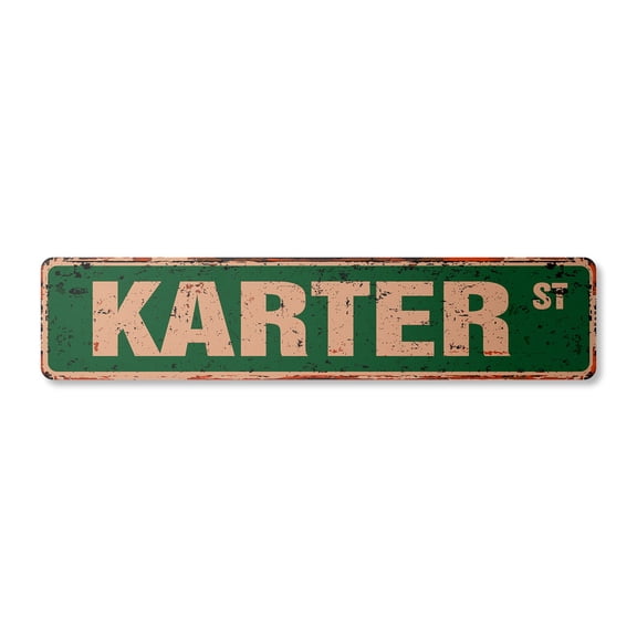 KARTER Vintage Aluminum Street Sign Childrens Name Room Metal Sign rustic metal tin | Indoor/Outdoor |  30" Wide