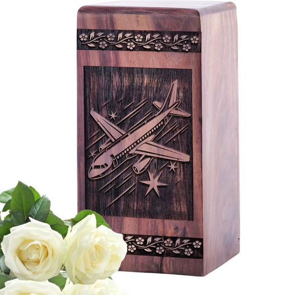 KARYLIZ Airplane Wooden Urns For Adult Men - Large Urns For Human Ashes Adult Male - Cremation Urns For Human Ashes - Memorial Urn - Decorative Urn For Ashes For Women