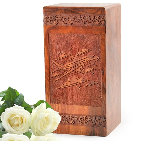 KARYLIZ Airplane Wooden Urns For Cremation Ashes Mother - Urn For Ashes For Women - Wooden Urns For Human Ashes Adult Female - Cremation Urns For Human Ashes - Memorial Wooden Boxs For Ashes 14 Inch