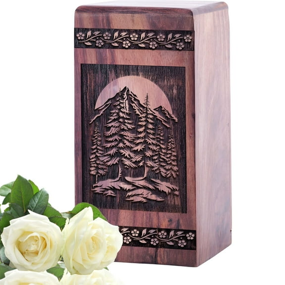 KARYLIZ Alpine Meadow Wood Urn - Urn For Ashes Adult Male - Cremation Urns For Human Ashes - Funeral Urns For Adult Ashes Men - Wood Urns For Human Ashes Urn - Wood Urns For Ashes