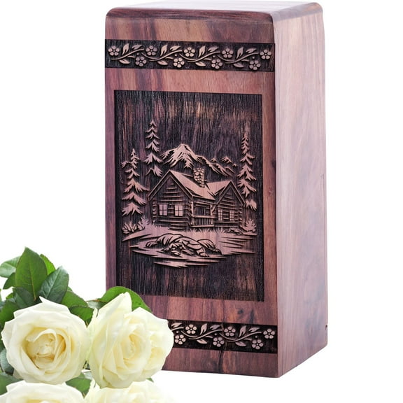 KARYLIZ Alpine Meadow Wooden Urns - Human Urns For Ashes - Large Urn For Ashes For Women - Urns For Human Ashes Adult Man - Cremation Urns For Human Ashes - Large Urns For Human Ashes