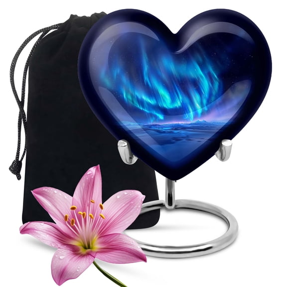 KARYLIZ Aurora Borealis Urns For Human Ashes Adult Man - Heart Shaped Urn - Large Urn For Ashes Adult Male - Urns For Human Ashes Adult Female - Cremation Urns For Human Ashes - Decorative Urns