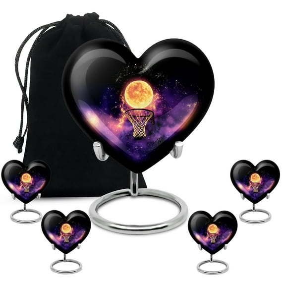 KARYLIZ Basketball 1 Large & 4 Small Urns For Human Ashes Keepsake - Funeral Cremation Urns For Adult Ashes Men - Unique Gifts For Male & Female - Urn For Women (Combo of 8" & 3", Pack of 5)
