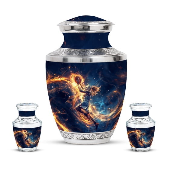 KARYLIZ Basketball Cremation Urns For Adult Ashes Women – Funeral Urns For Adult Ashes Men – Blue Cremation Ash Urn for Women – Memorial Gift for Parents