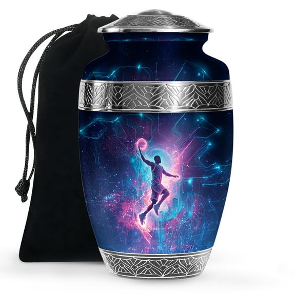 KARYLIZ Basketball Urn For Ashes Adult Female - Black Cremation Urns For Adult Ashes Women - Blue Large Decorative Urns For Dad - Burial Urn For Male - Memorial For Mom (Size -10 Inch)