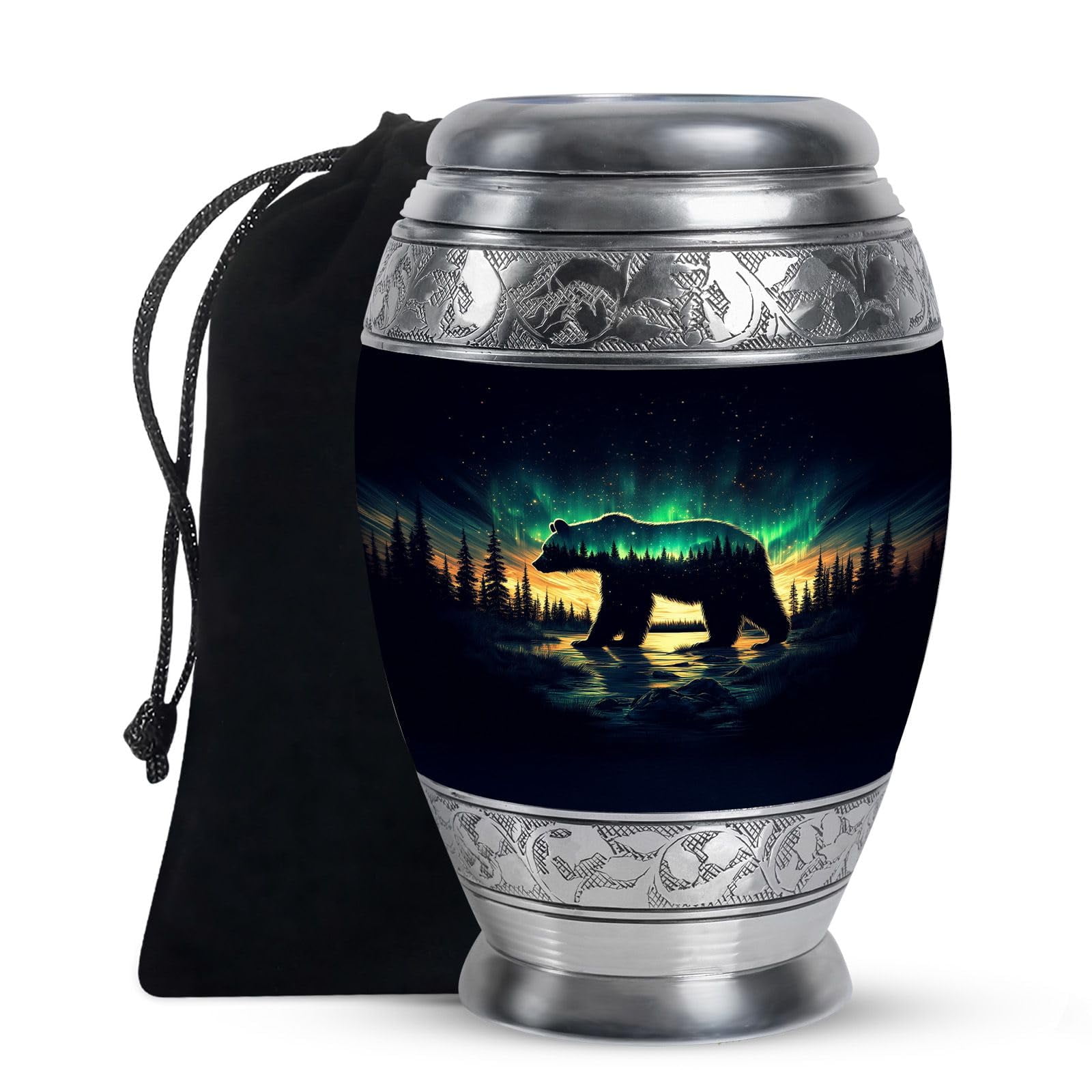 KARYLIZ Bear Adult Urns for Human Ashes Men - Aurora Borealis Large Outdoor Urn - Funeral Ash Holder - Cremation Urns for Men & Women - Burial Urn for Human Ashes Adult Male 10 Inch