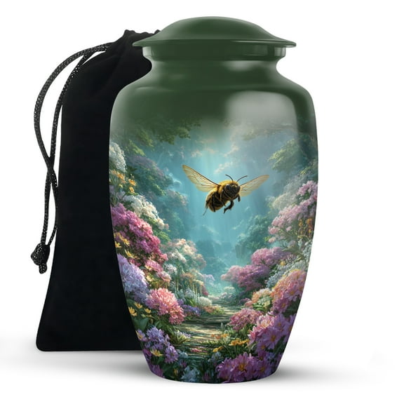 KARYLIZ Bee Urns for Human Ashes - Funeral Urns For Women - Pink Flowers Cremation Urn For Man - Forest Green Large Funeral Urn for Human Ashes Adult for Burial