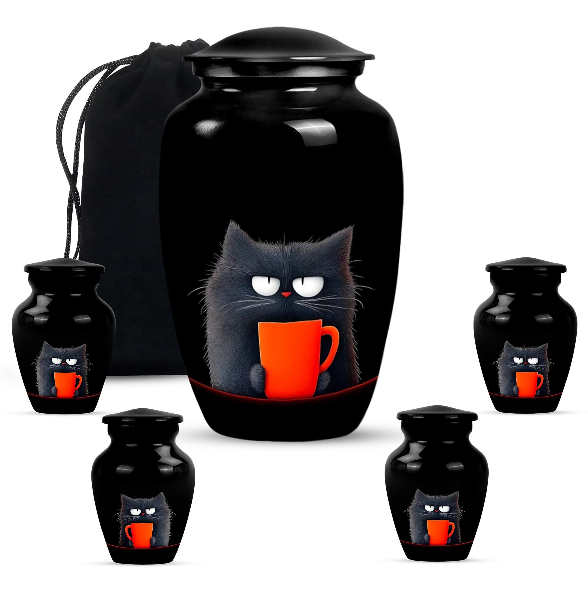 KARYLIZ Black Cat Urn - Urn For Ashes Adult Male - Small Urns For Human Ashes Keepsake - Cremation Urns For Female Mom & Dad - Mini Funeral Decorative for Women & Men