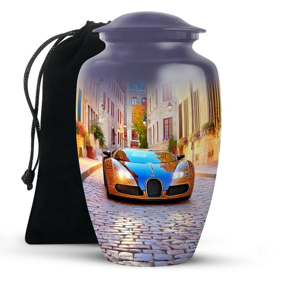 KARYLIZ Blue Car Urn, Cremation Urns for Ashes Adult Male - Memorial Urns for Human Ashes Adult Man - Funeral Urn for Women - Decorative Burial Urns for Mom & Dad