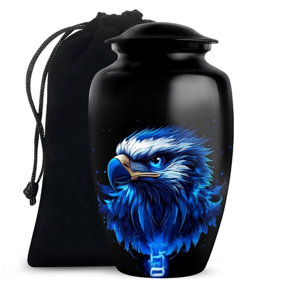 KARYLIZ Blue Eagle Urn - Urn For Ashes Adult Male - Cremation Urns Human Ashes - Funeral Urns For Female - Decorative Cremation for Mom & Dad - Funeral for Ashes for Women - 10 Inch
