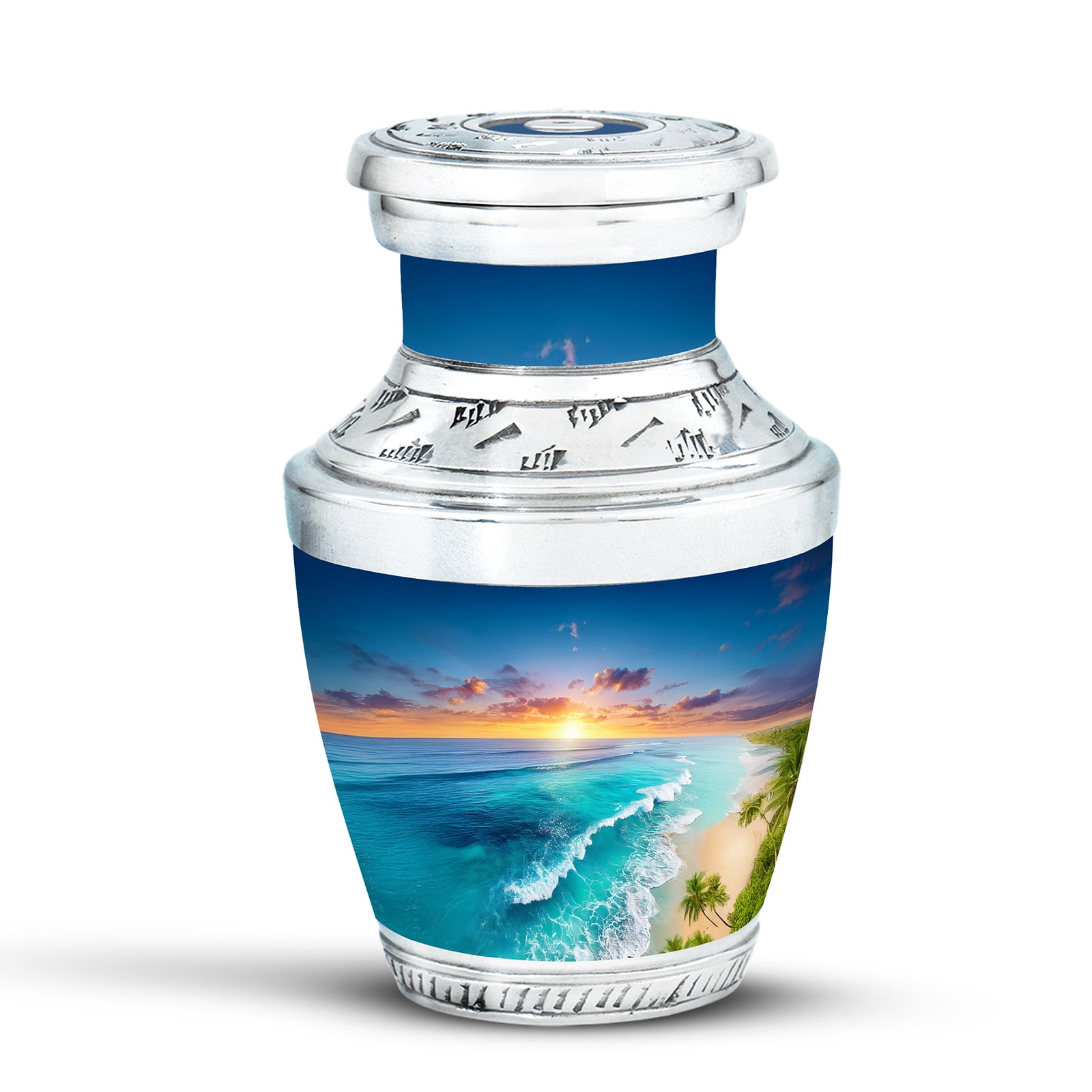 KARYLIZ Blue Ocean Beach Sunset Small Urn For Human Ashes, Pets Handcrafted Urns for Male and Female, Burial Urn for Adult Male and Female, Pet Cremation Urns for Humans Ash, 3 Inch Mini