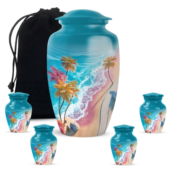 KARYLIZ Blue Ocean Beach Urns For Human Ashes Adult Female, Urn Human Ashes, Cremation Urn Adult, Urns for Men & Women, Decorative for Funeral & Burial, Memorial Gift (10 Inch & 3 Inch Mini Set of 5)
