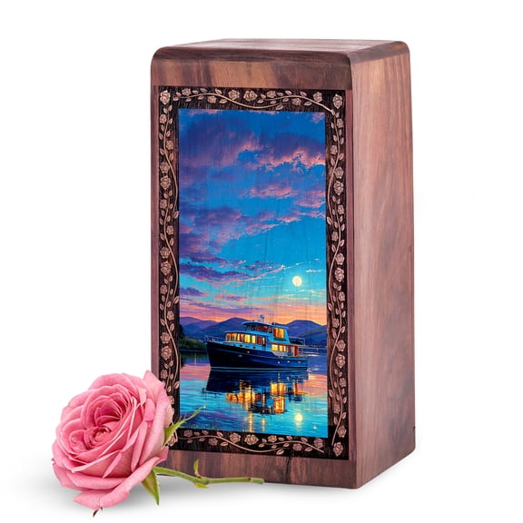 KARYLIZ Boat Cremation Wooden Urn for Adults - Green Funeral Urns for Human Ashes with Engraving - Urn - Wooden Box Urns for Human Ashes Adult - 11 Inch Large Ash Container